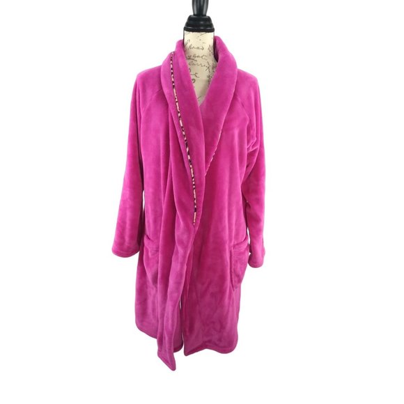VICTORIA'S SECRET Pink Leopard cozy fleece dressing robe gown size xs/s NO BELT - Picture 9 of 13